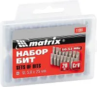 Набор бит SL5,0 x 25 мм, сталь 45Х, 20 шт, Matrix